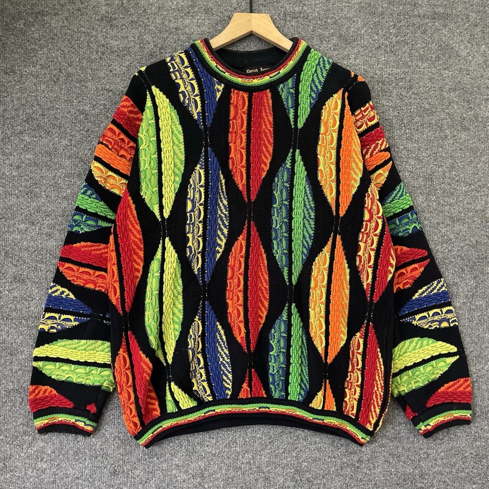 Patrick James VTG 3D Knit Sweater M Multi-Color Coogi Style Mercerized Cotton
